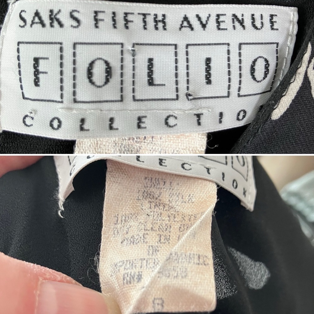 SAKS FIFTH AVE Vintage Silk Column Dress 8 Hawaiian Tropical 80s Black Luau Tiki - Picture 7 of 11